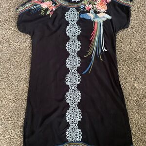 Time for Me Black dress with Aqua, Lime & Orange Embroidery